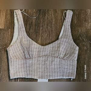 NWT ZARA BLUSH PINK METALLIC GOLD TWEED CRIP TOP SIZE SMALL